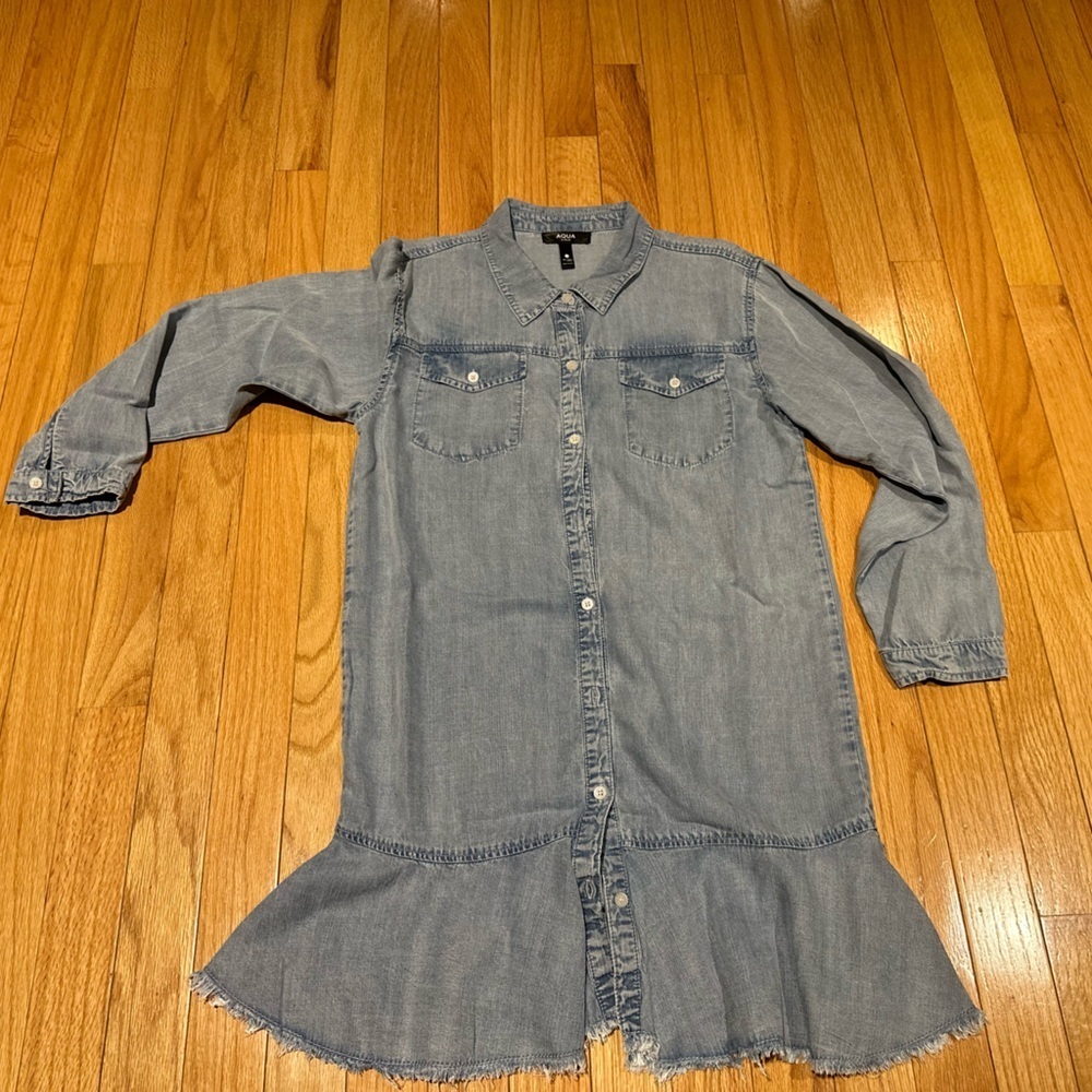 Aqua Girls Long Sleeve Denim Dress Size Large